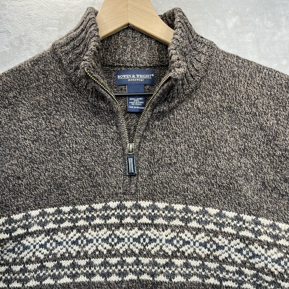 Bowen & Wright 100% Lambs Wool 1/4 Zip Sweater XL Brown